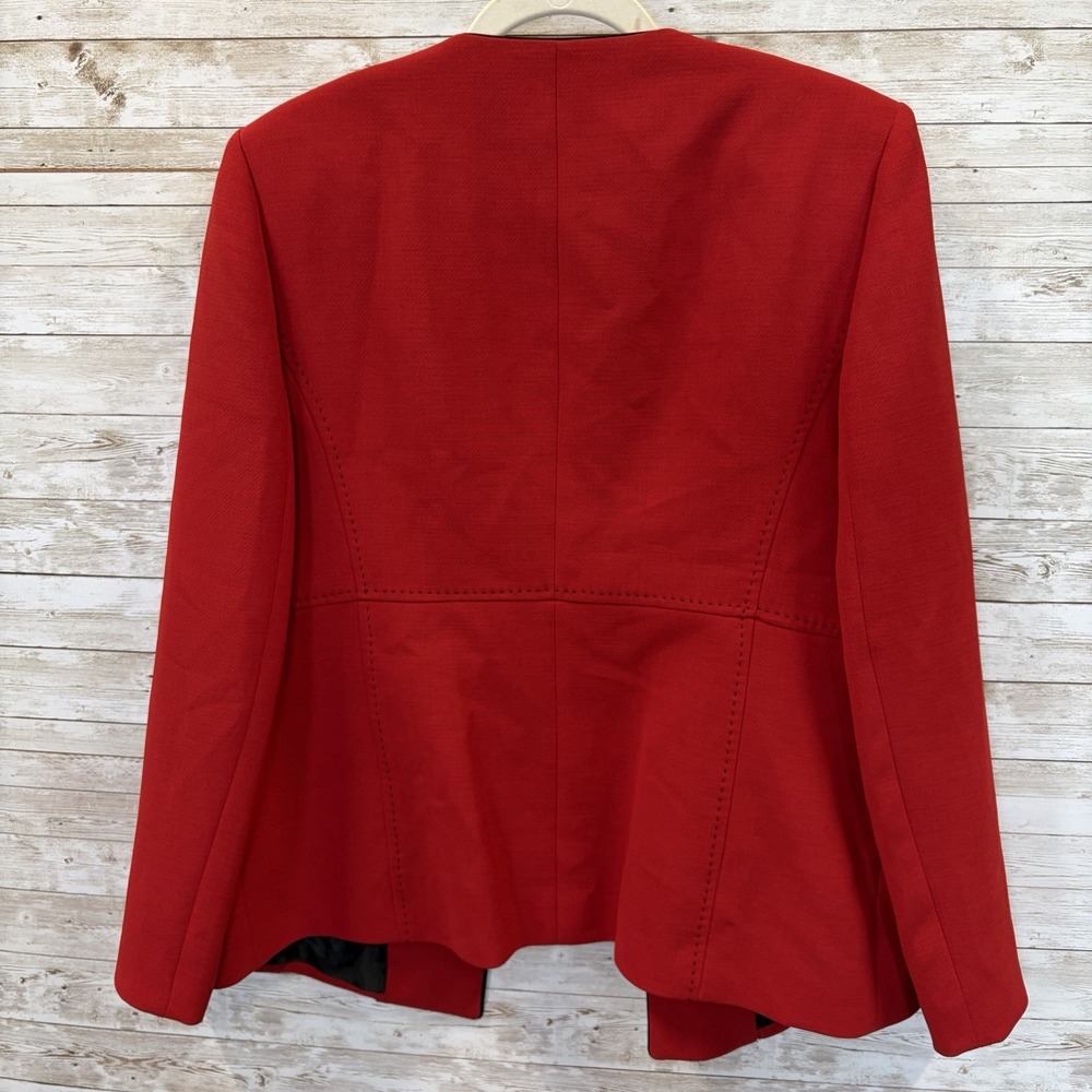Kasper Womens 14 Blazer Red Longline Jacket Black Pick Stitch Collarless Career - Picture 5 of 10